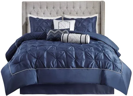 Olliix by Madison Park Laurel 7 Piece Navy California King Tufted Comforter Set