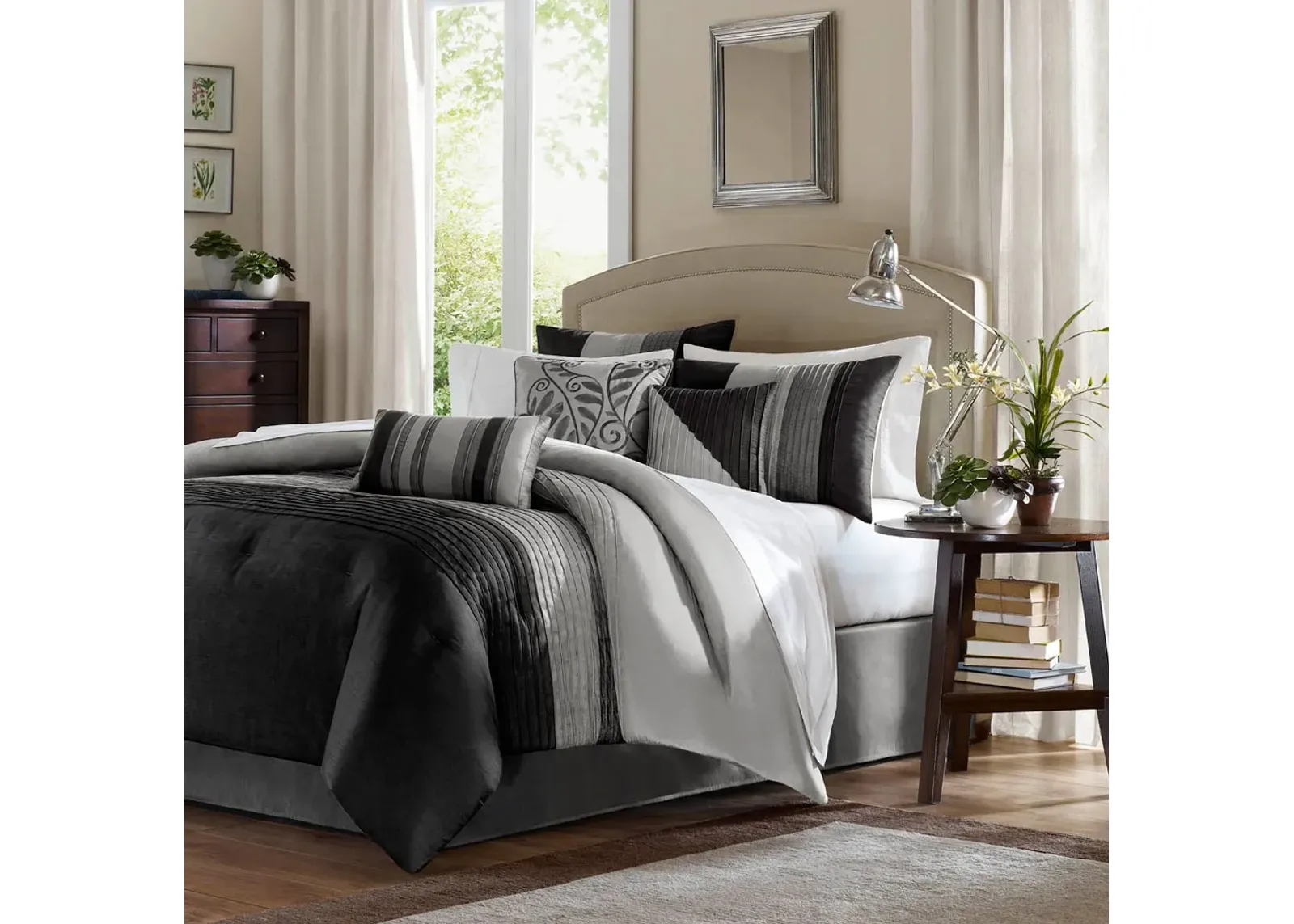 Olliix by Madison Park 7 Piece Black Queen Amherst Comforter Set