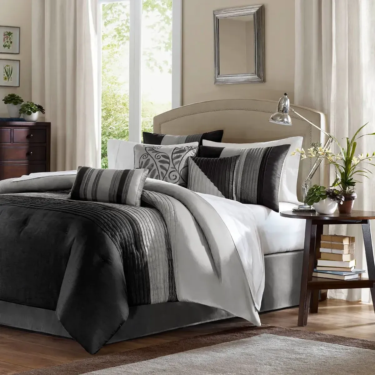 Olliix by Madison Park 7 Piece Black Queen Amherst Comforter Set