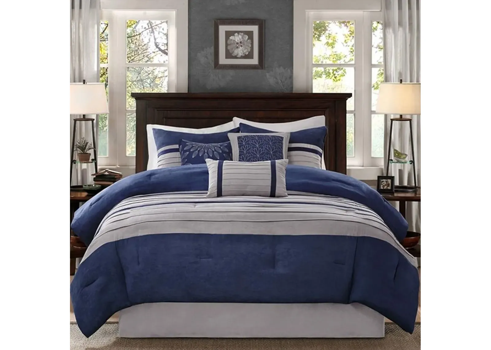 Olliix by Madison Park Blue Queen Palmer 7 Piece Comforter Set