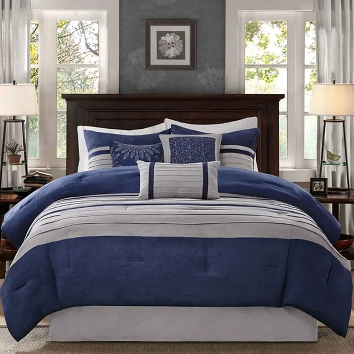 Olliix by Madison Park Blue Queen Palmer 7 Piece Comforter Set