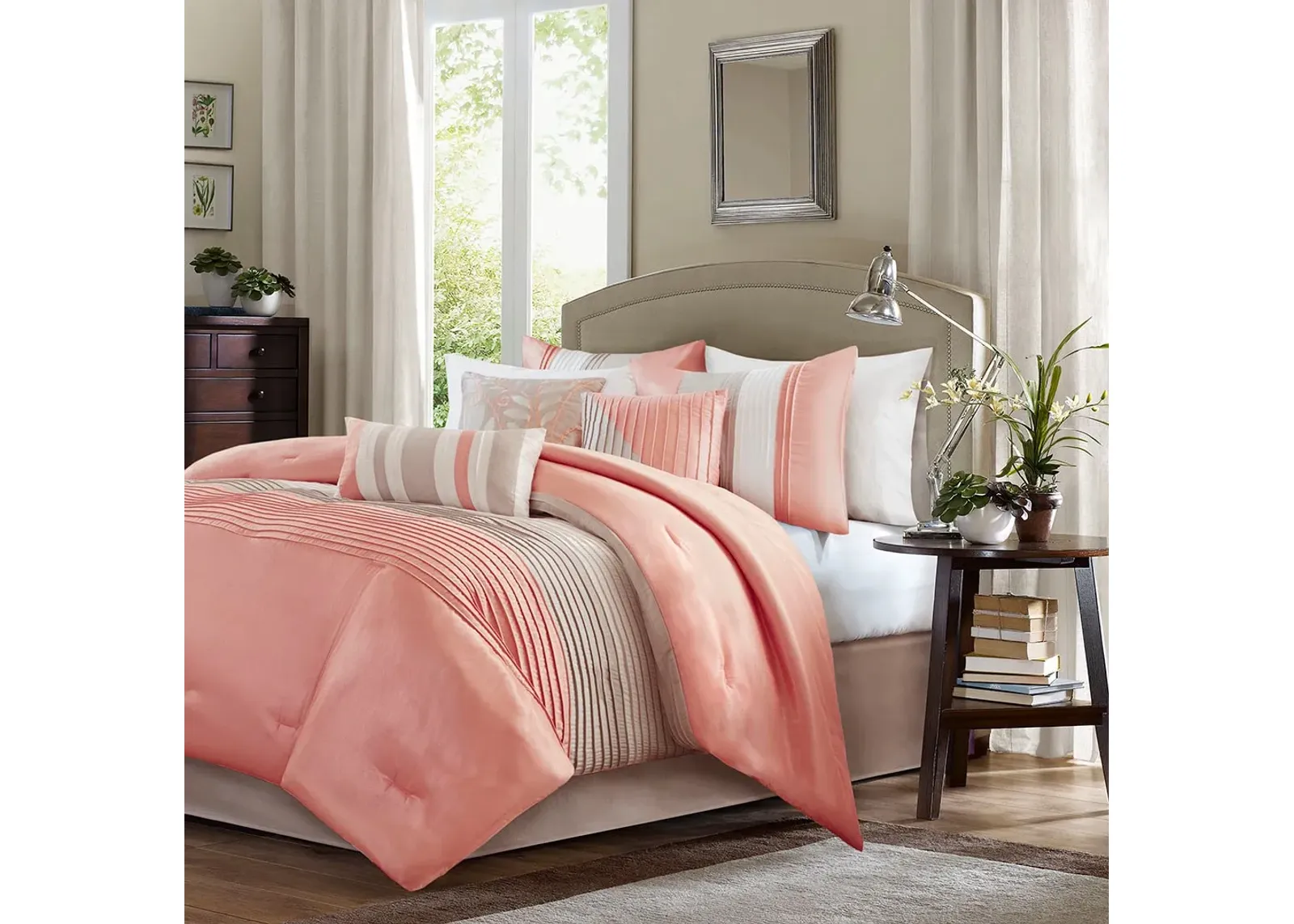 Olliix by Madison Park 7 Piece Coral Queen Amherst Comforter Set