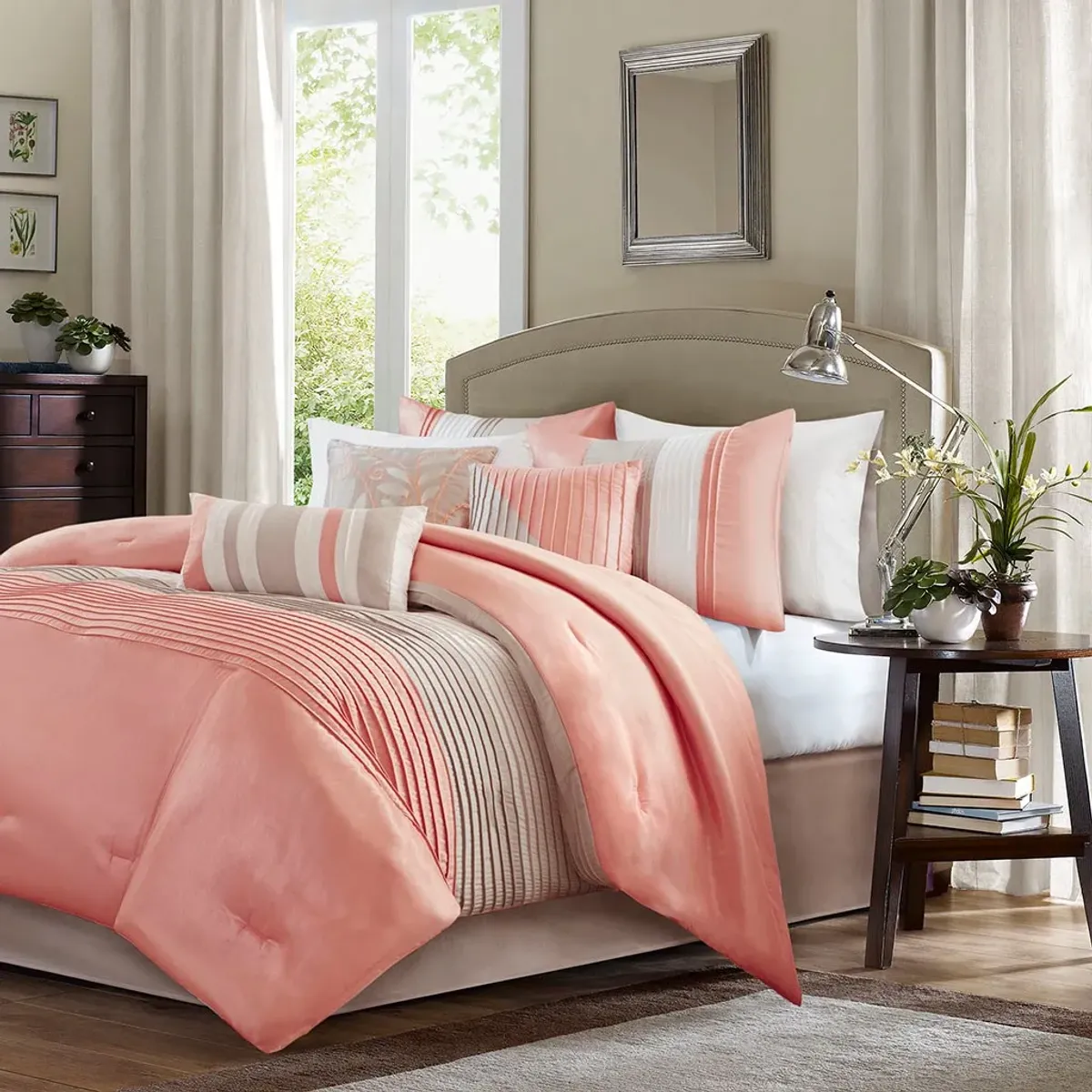 Olliix by Madison Park 7 Piece Coral Queen Amherst Comforter Set