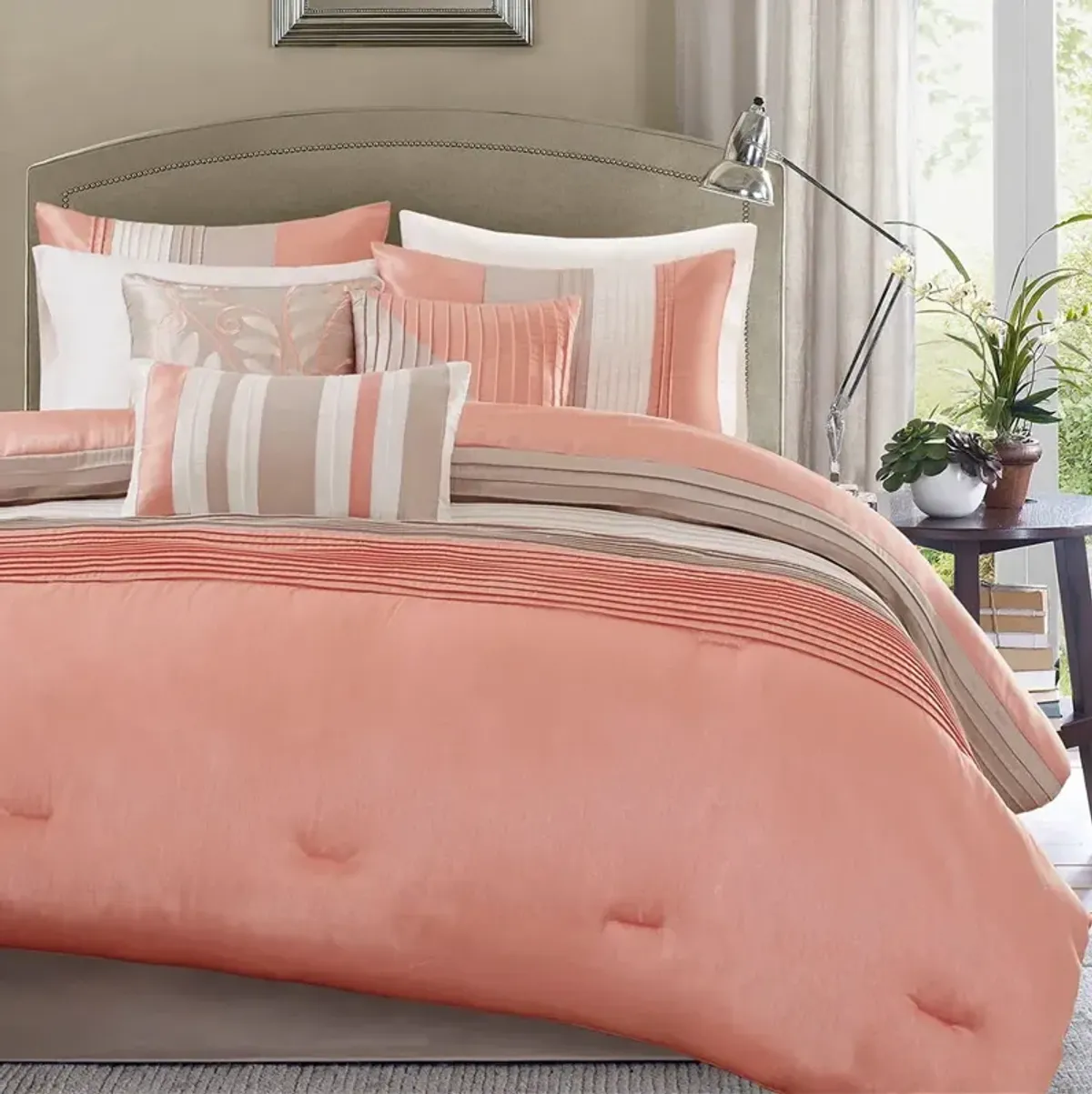 Olliix by Madison Park 7 Piece Coral King Amherst Comforter Set