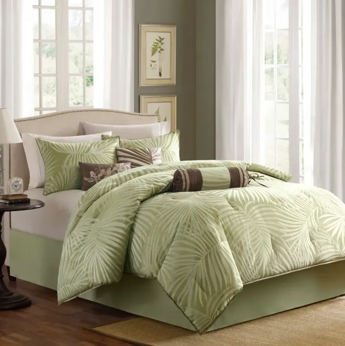 Olliix by Madison Park 7 Piece Green Queen Freeport Comforter Set