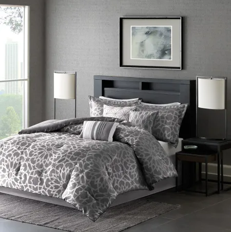 Olliix by Madison Park 7 Piece Grey Queen Carlow Comforter Set
