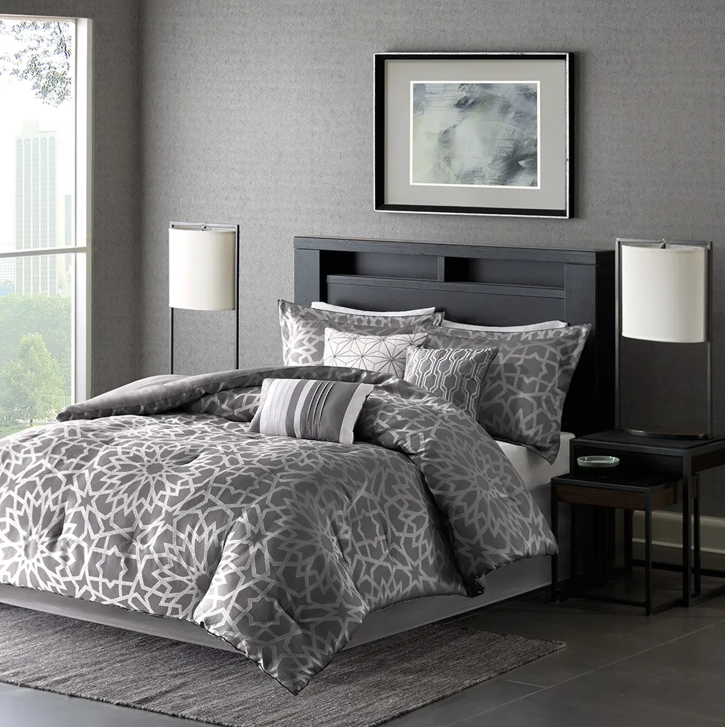 Olliix by Madison Park 7 Piece Grey California King Carlow Comforter Set