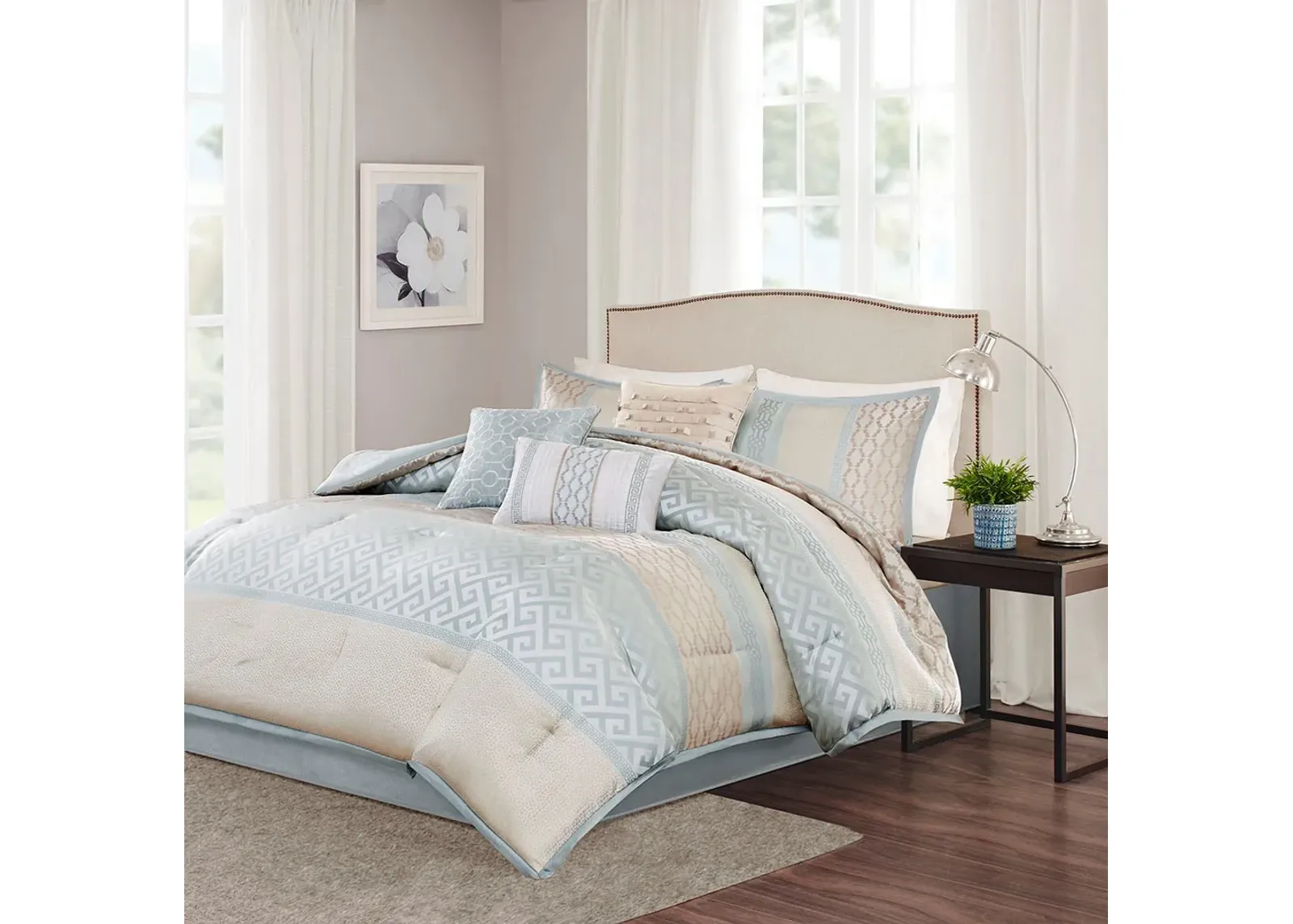 Olliix by Madison Park 7 Piece Aqua Queen Bennett Comforter Set