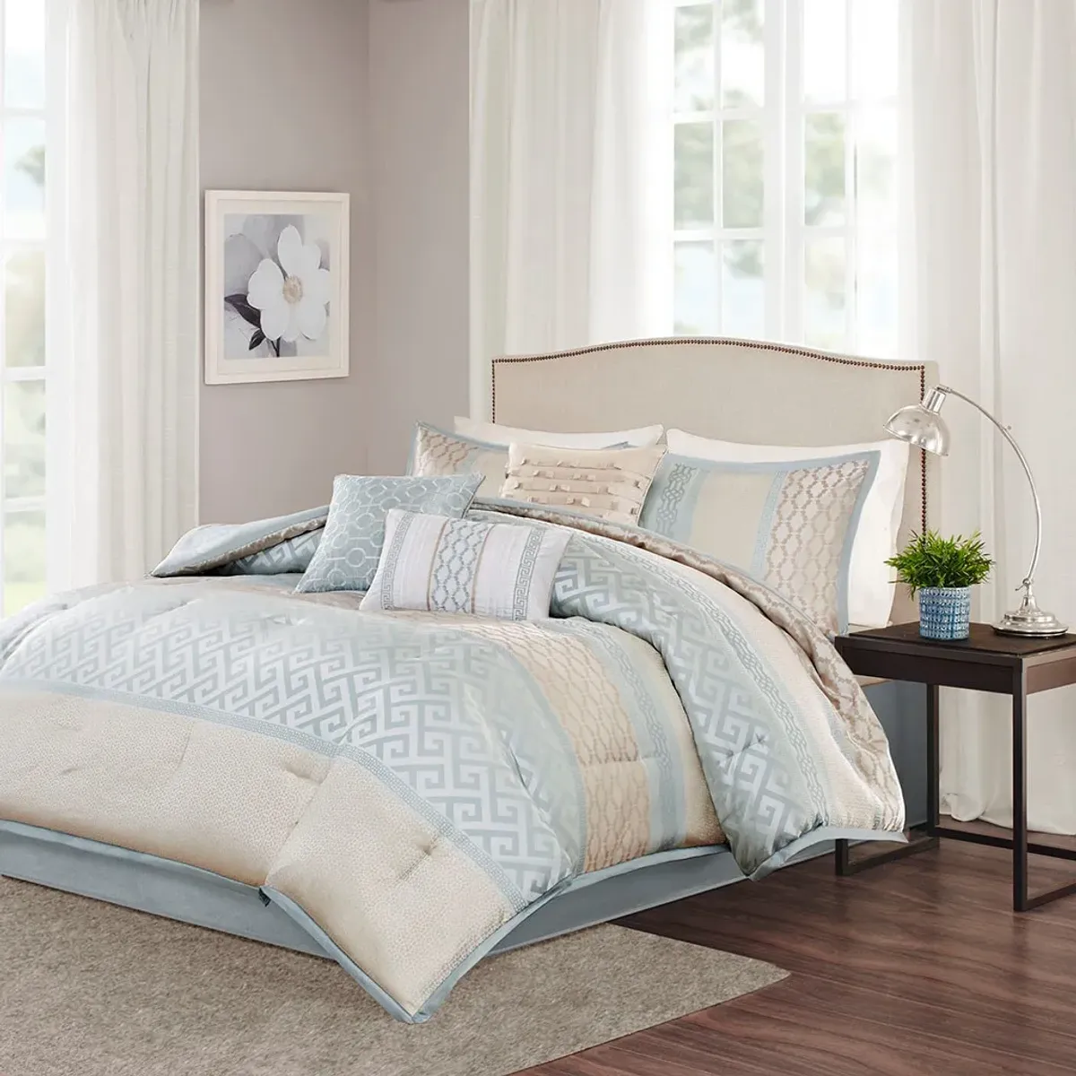 Olliix by Madison Park 7 Piece Aqua Queen Bennett Comforter Set