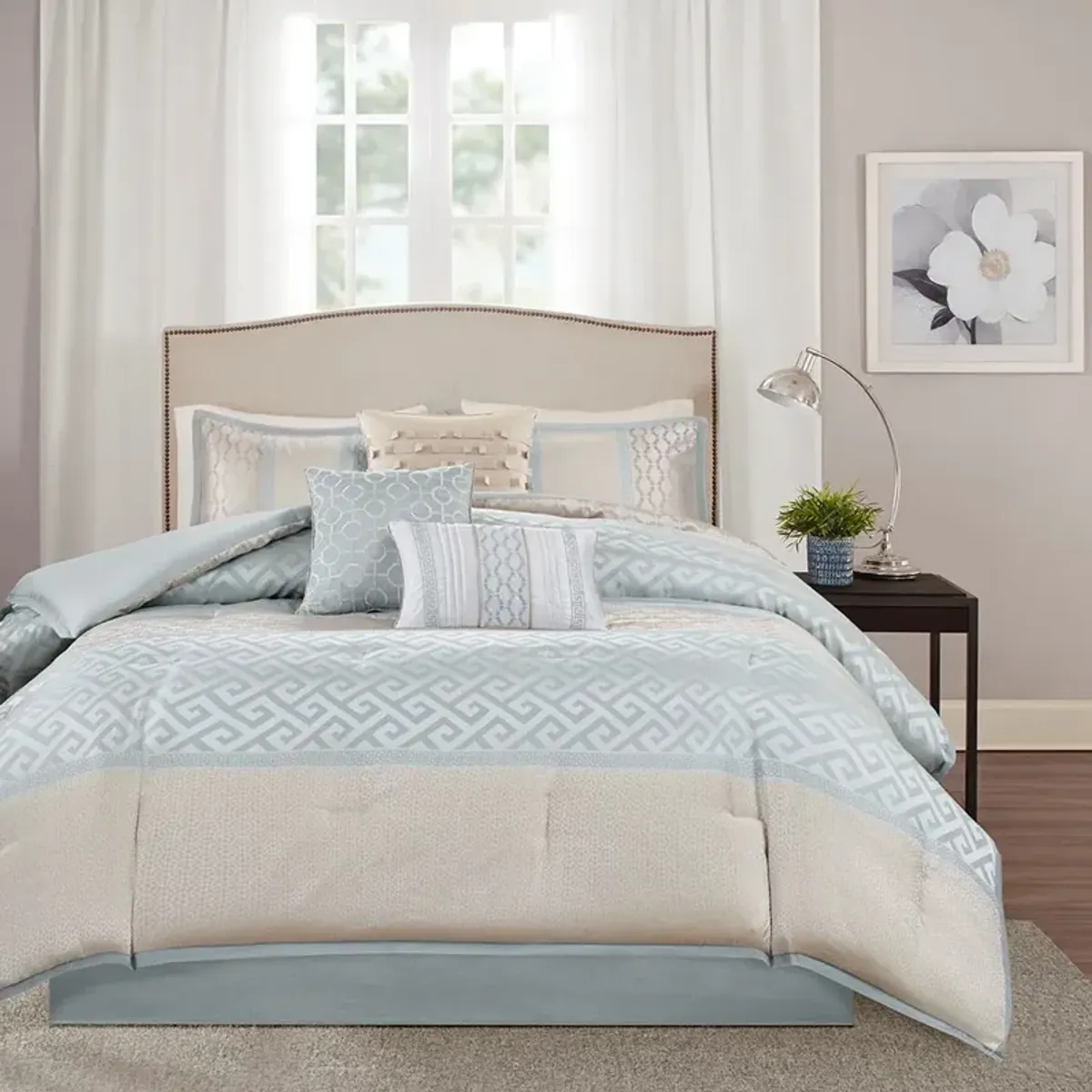 Olliix by Madison Park 7 Piece Aqua King Bennett Comforter Set