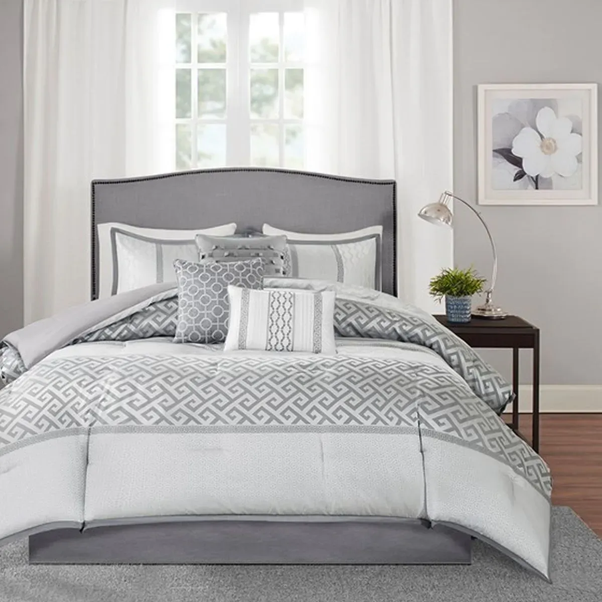 Olliix by Madison Park Grey California King Bennett 7 Piece Comforter Set