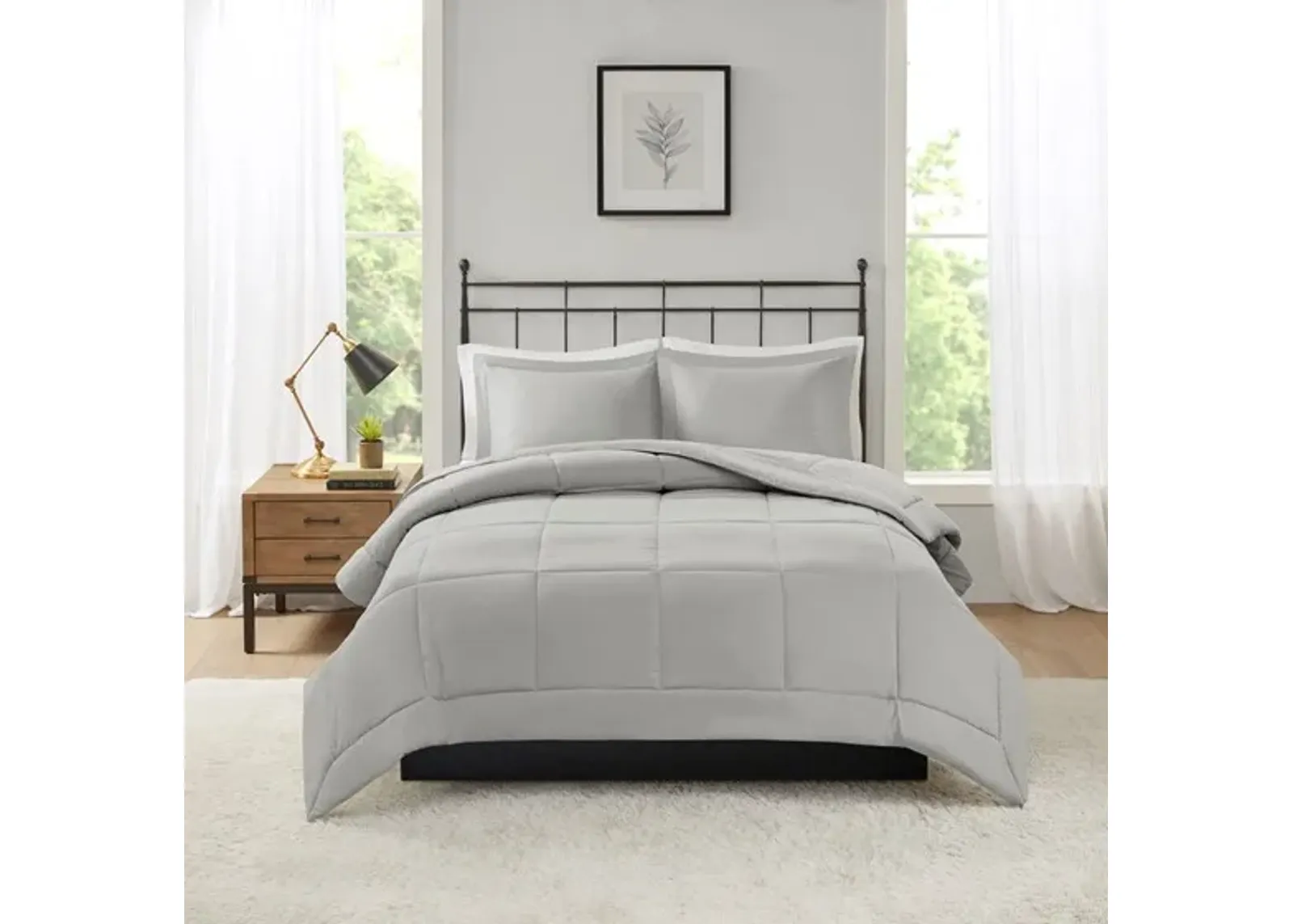 Olliix by Madison Park Sarasota Grey Full/Queen Microcell Down Alternative Comforter Mini Set