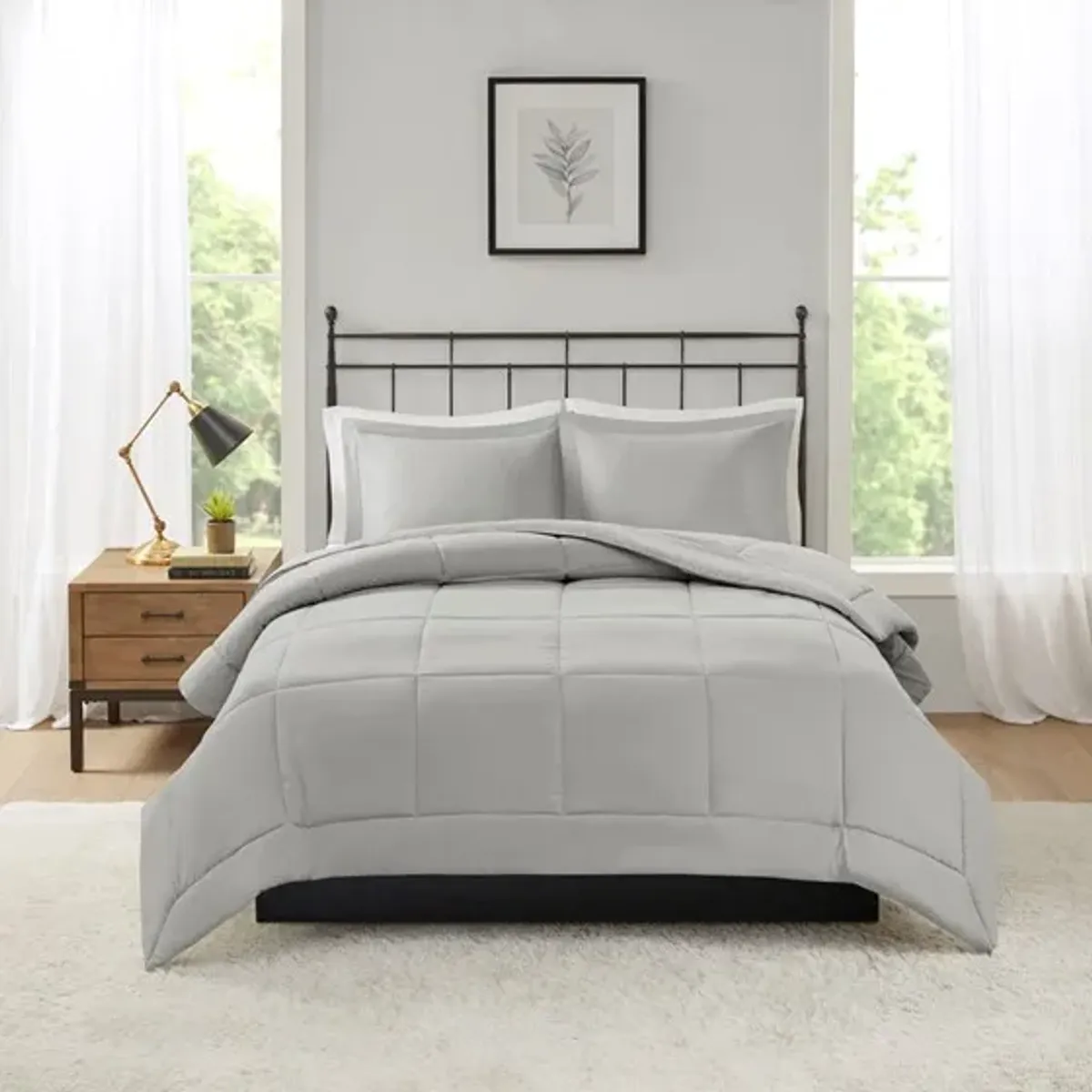 Olliix by Madison Park Sarasota Grey Full/Queen Microcell Down Alternative Comforter Mini Set