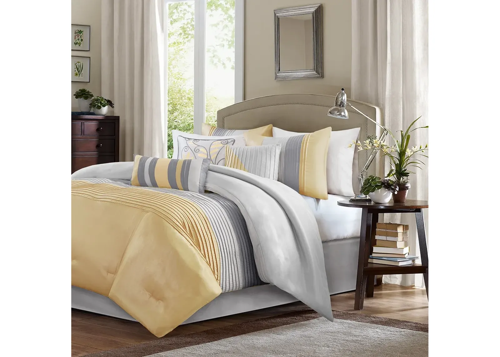 Olliix by Madison Park 7 Piece Yellow Queen Amherst Comforter Set