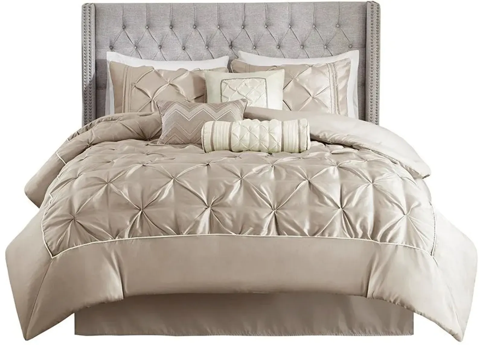 Olliix by Madison Park Laurel 7 Piece Taupe Queen Tufted Comforter Set