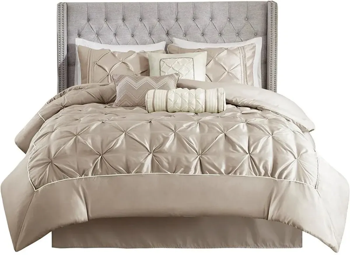 Olliix by Madison Park Laurel 7 Piece Taupe Queen Tufted Comforter Set