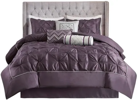 Olliix by Madison Park Laurel 7 Piece Plum Queen Tufted Comforter Set