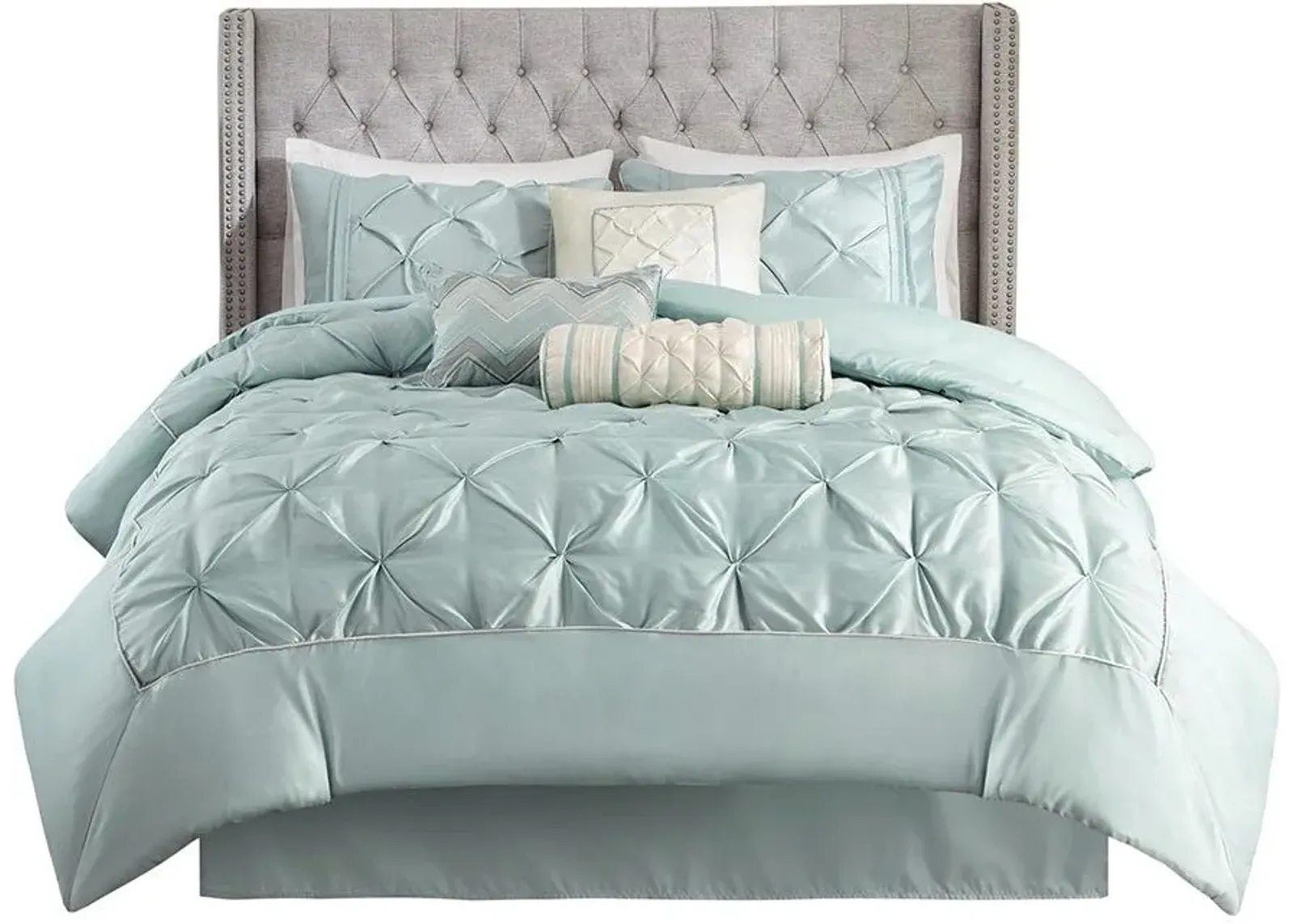 Olliix by Madison Park Laurel 7 Piece Seafoam Full Tufted Comforter Set