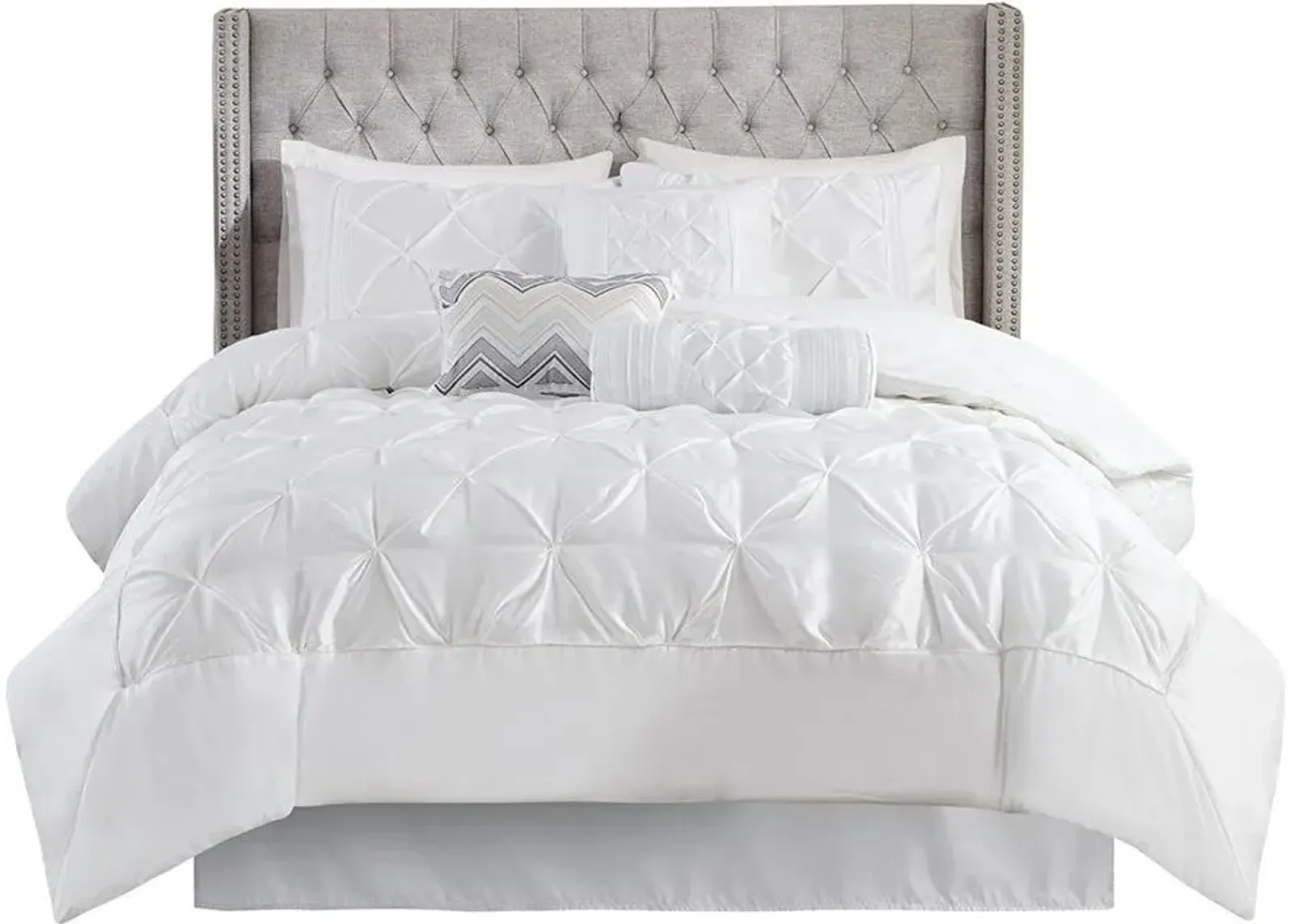 Olliix by Madison Park Laurel 7 Piece White Full Tufted Comforter Set