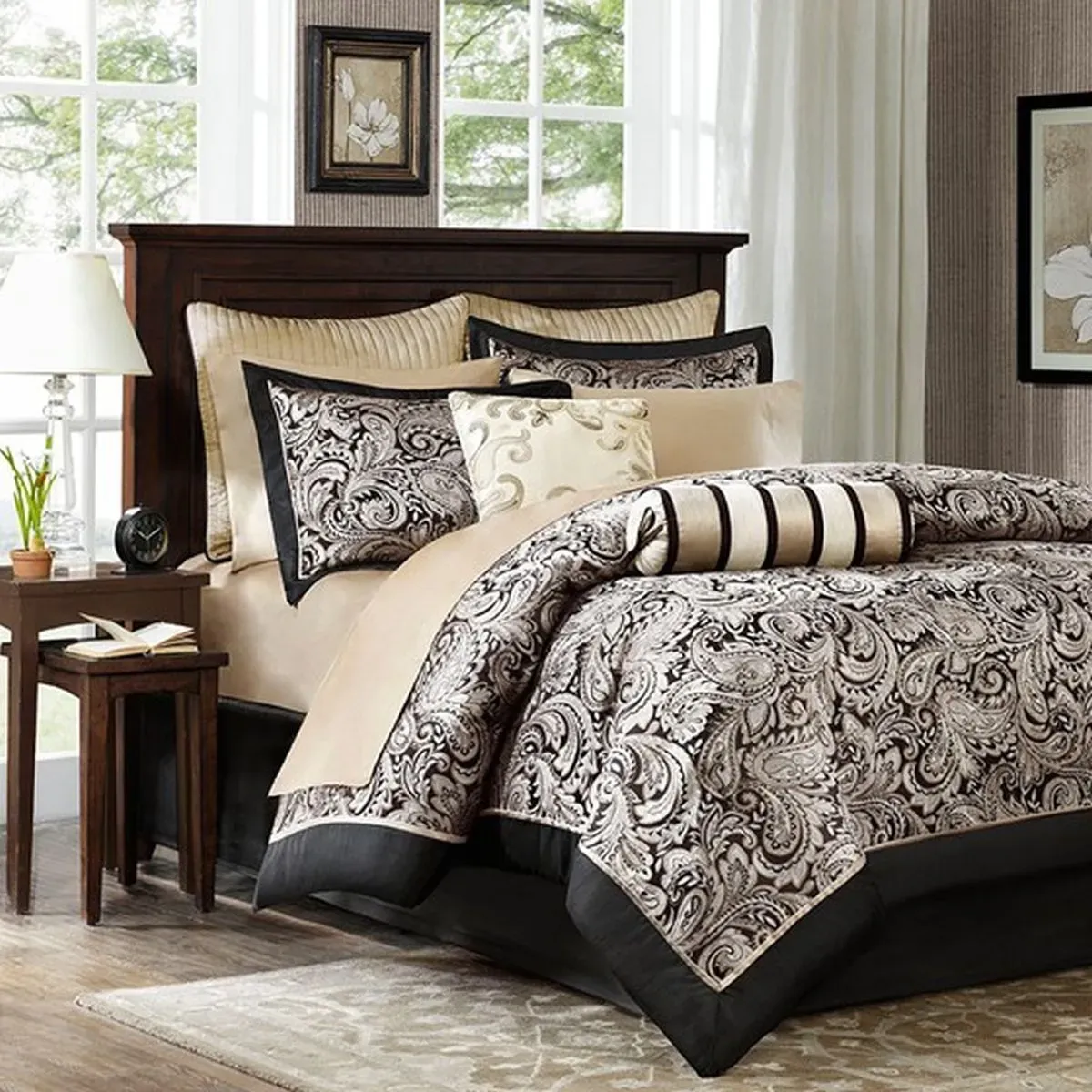 Olliix by Madison Park Black Full Aubrey 12 Piece Complete Bed Set