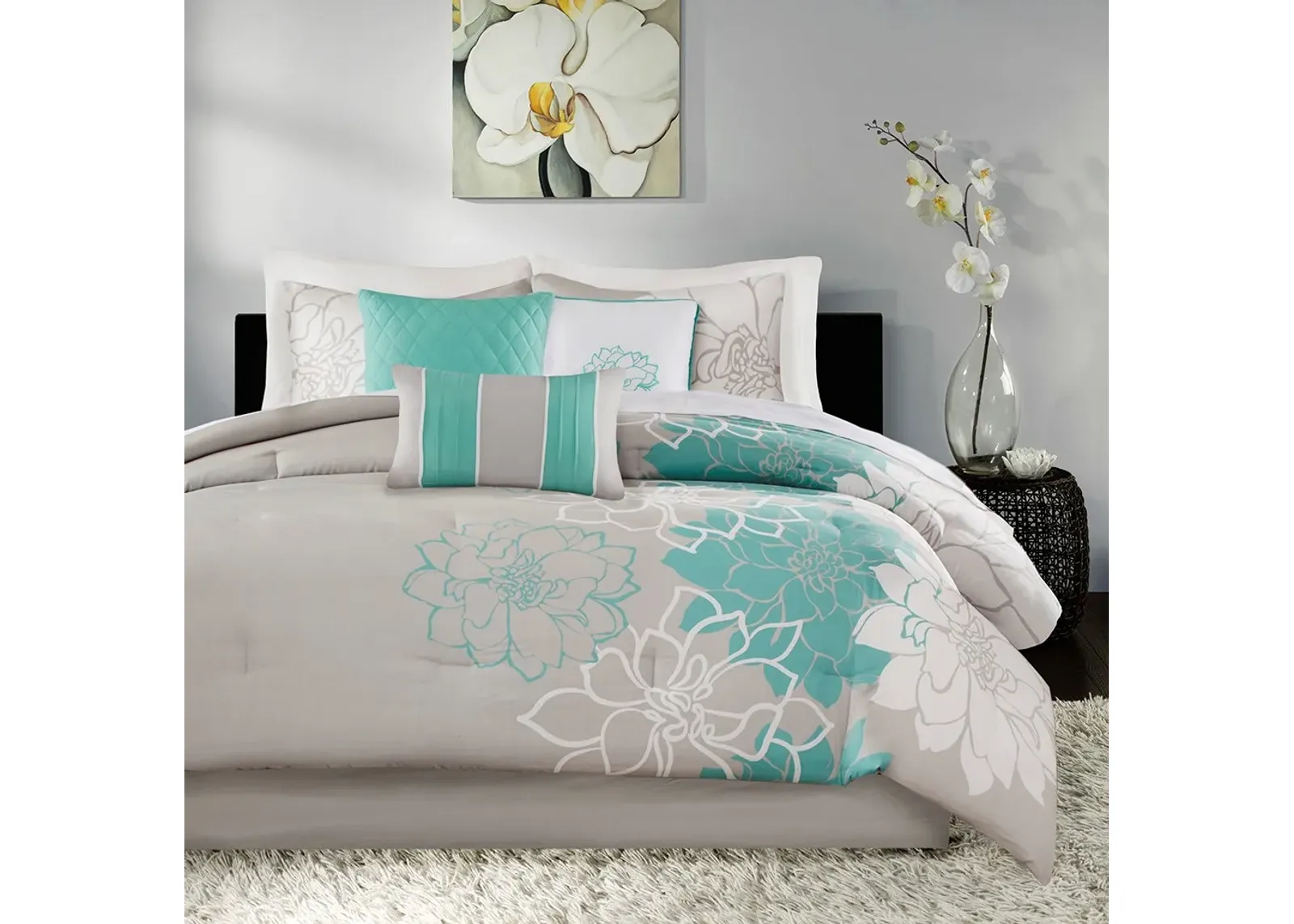 Olliix by Madison Park Aqua Queen Lola Comforter Set