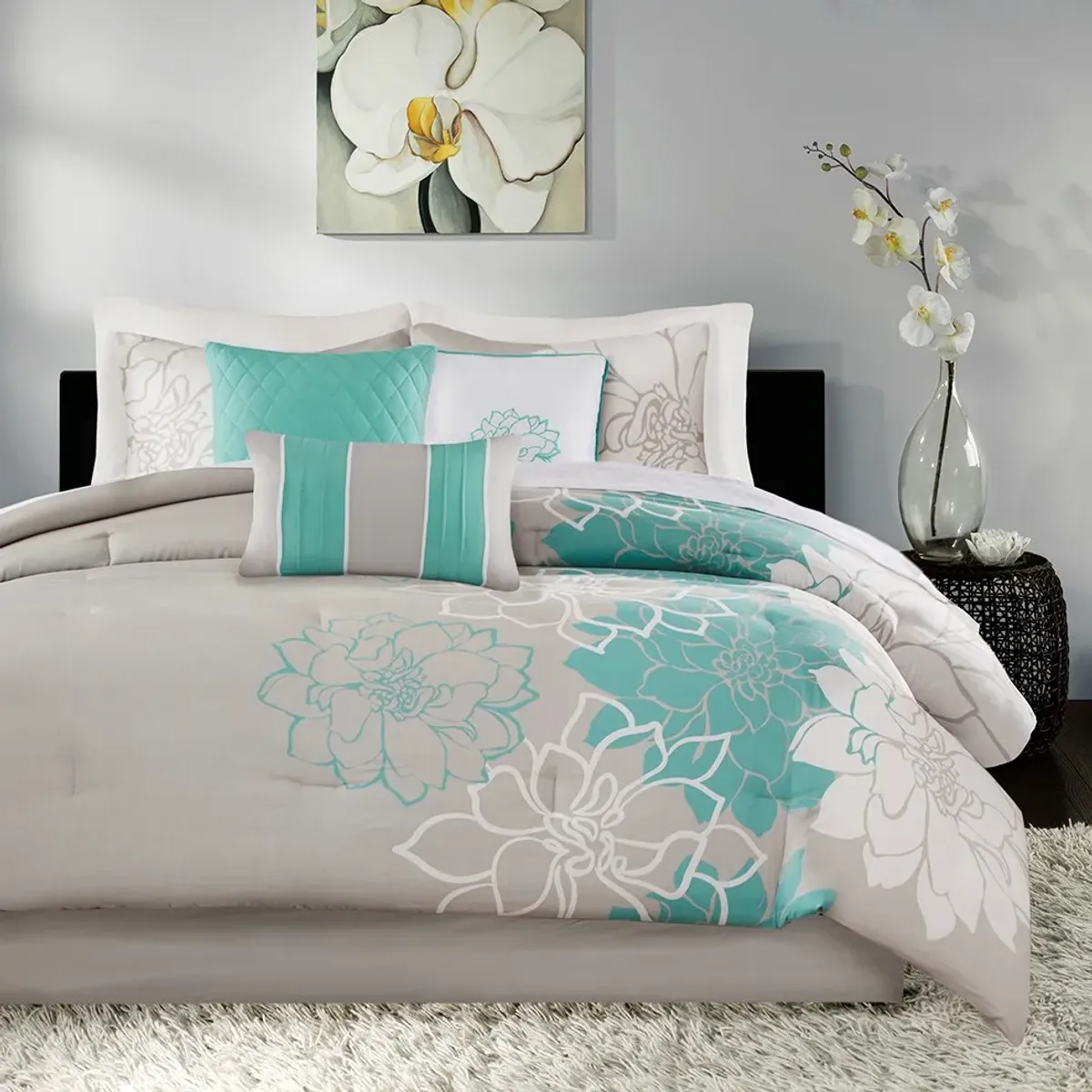 Olliix by Madison Park Aqua Queen Lola Comforter Set