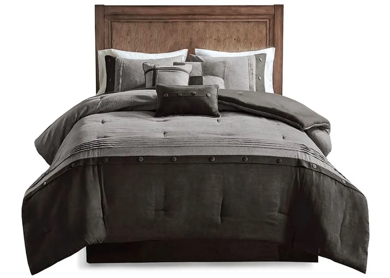 Olliix by Madison Park Boone 7 Piece Grey Queen Faux Suede Comforter Set