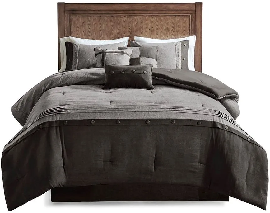 Olliix by Madison Park Boone 7 Piece Grey Queen Faux Suede Comforter Set
