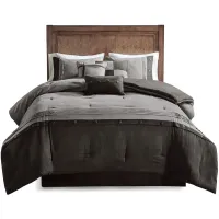 Olliix by Madison Park Boone 7 Piece Grey King Faux Suede Comforter Set