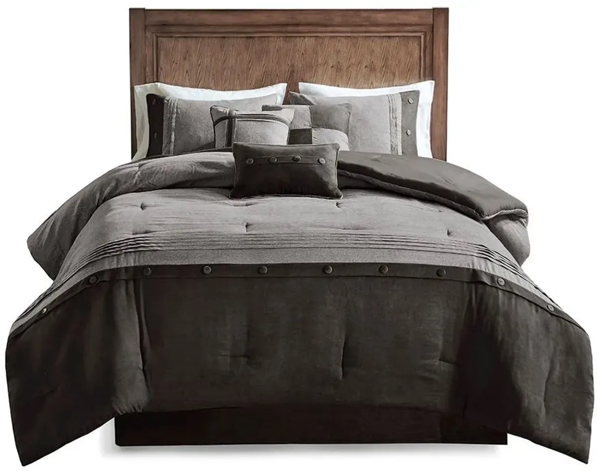 Olliix by Madison Park Boone 7 Piece Grey King Faux Suede Comforter Set