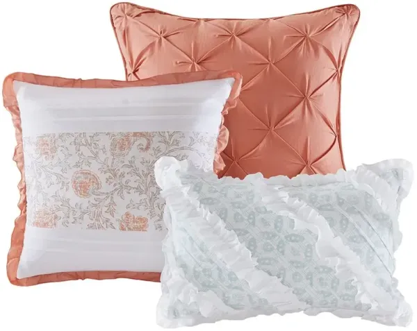 Olliix by Madison Park 9 Piece Coral King Dawn Cotton Percale Comforter Set