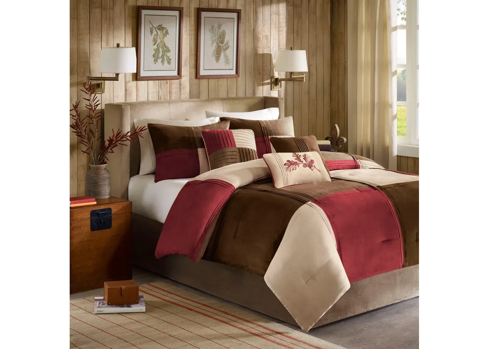 Olliix by Madison Park Jackson Blocks 7 Piece Red Queen Comforter Set