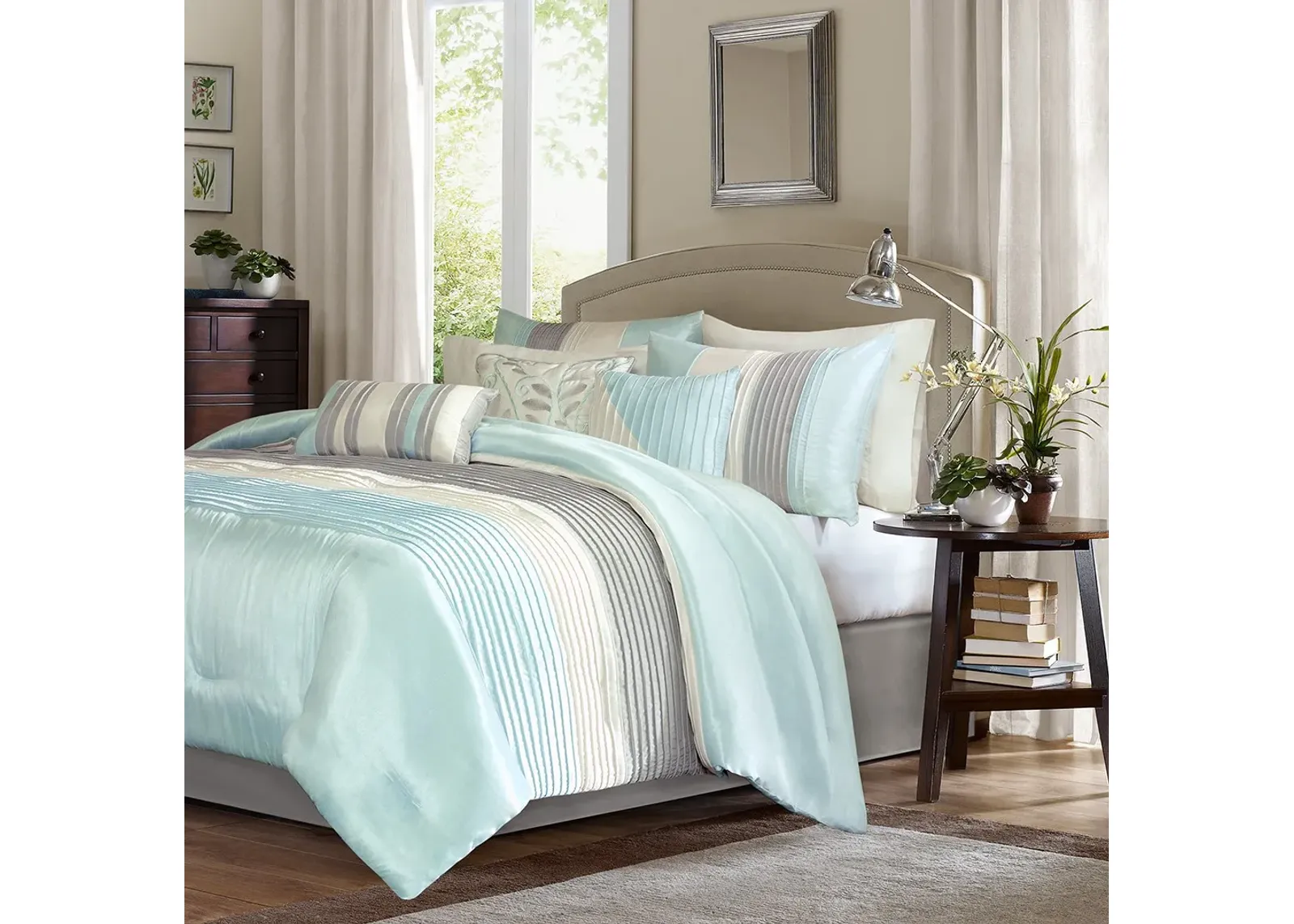 Olliix by Madison Park 7 Piece Aqua Queen Amherst Comforter Set