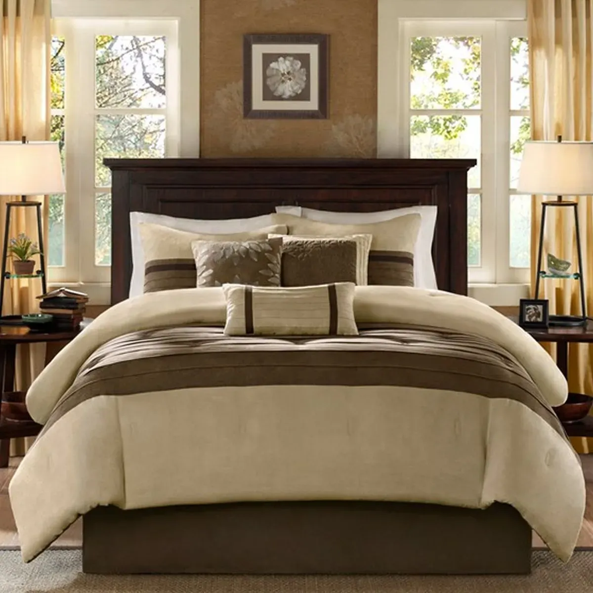 Olliix by Madison Park Natural Queen Palmer 7 Piece Comforter Set