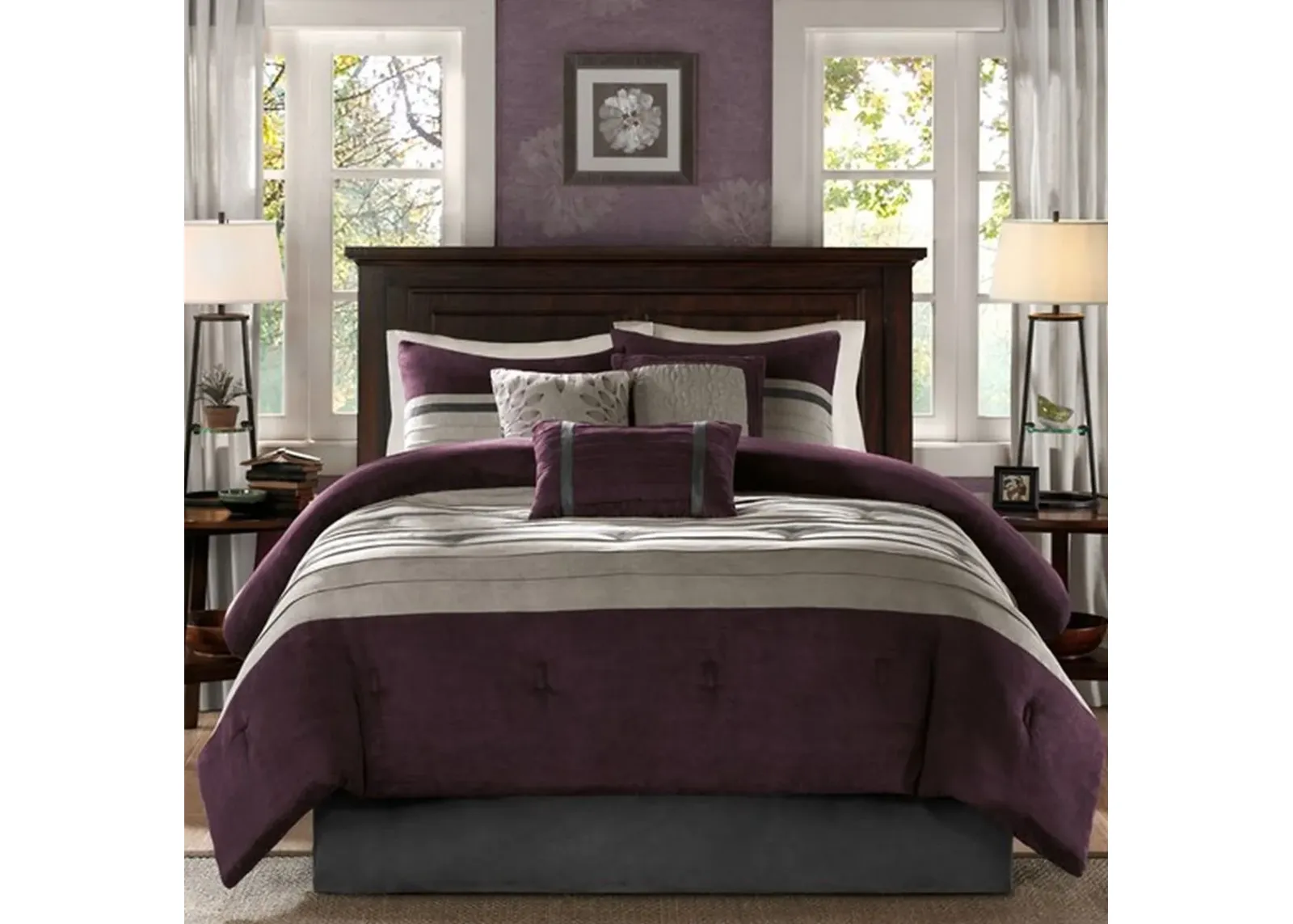 Olliix by Madison Park Purple Queen Palmer 7 Piece Comforter Set