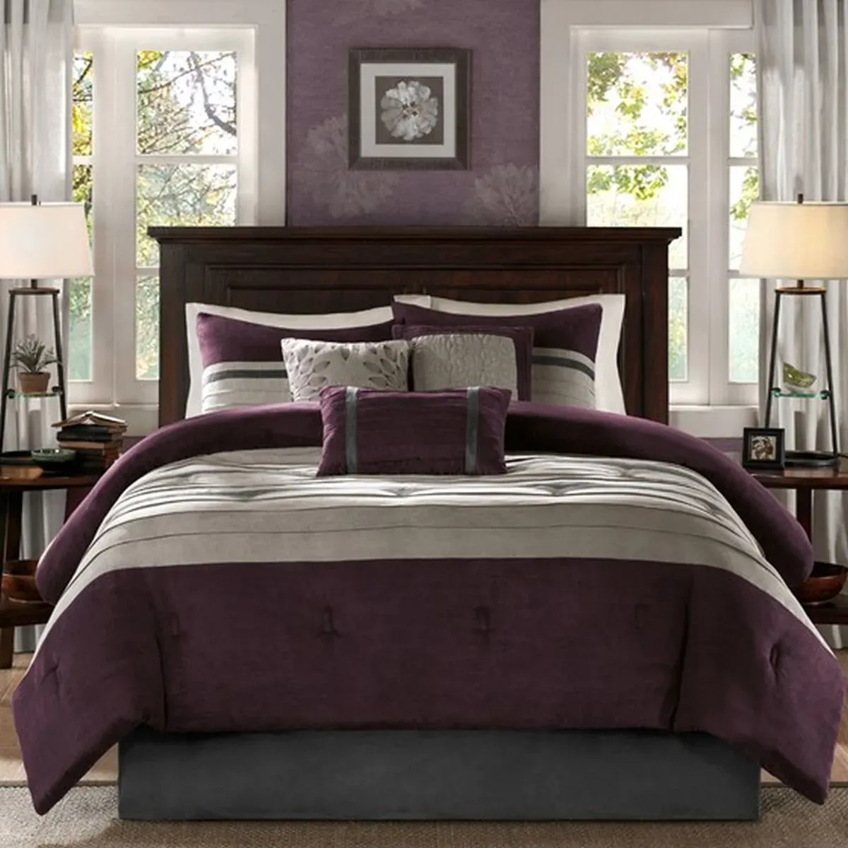 Olliix by Madison Park Purple Queen Palmer 7 Piece Comforter Set