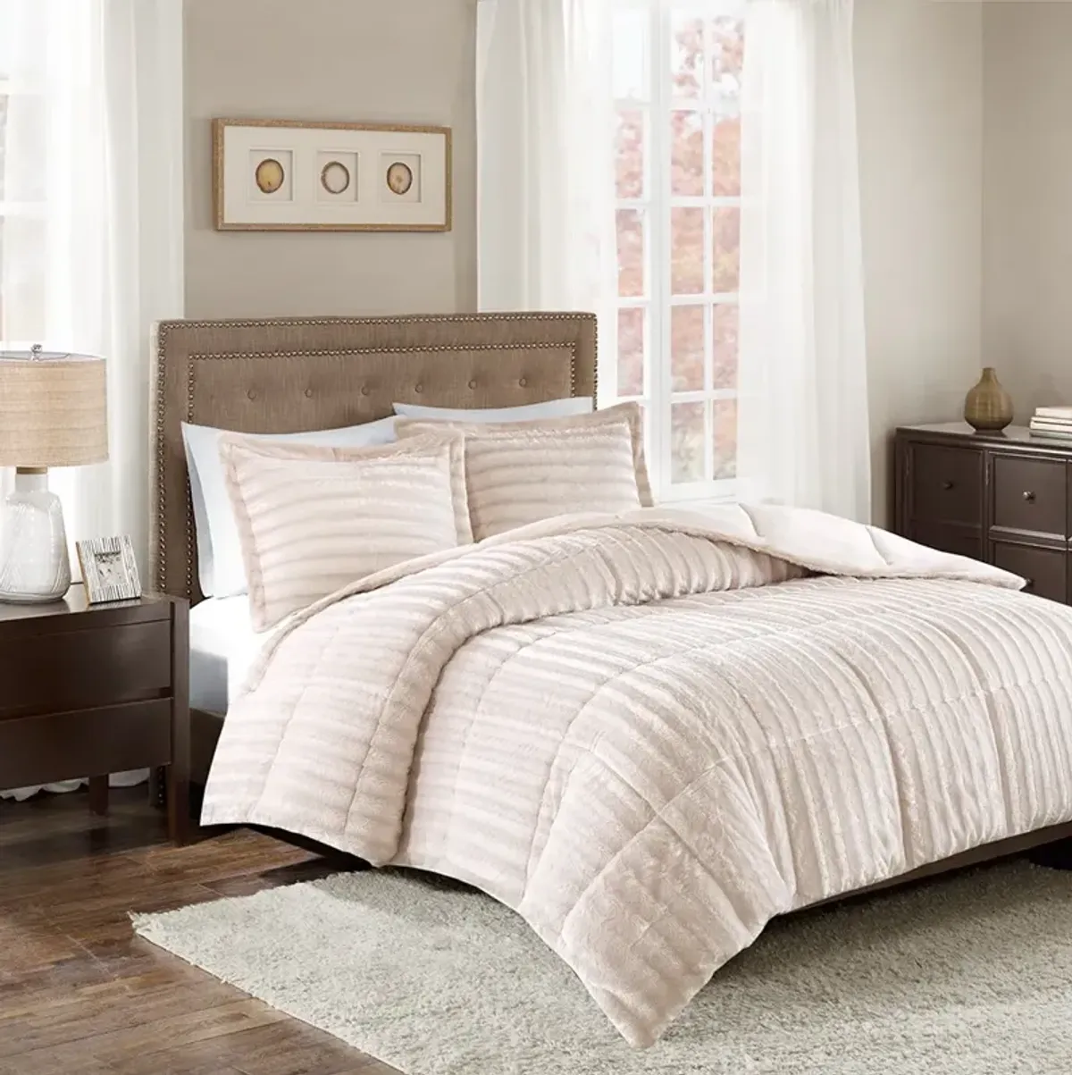 Olliix by Madison Park Duke Champagne Full/Queen Faux Fur Comforter Mini Set