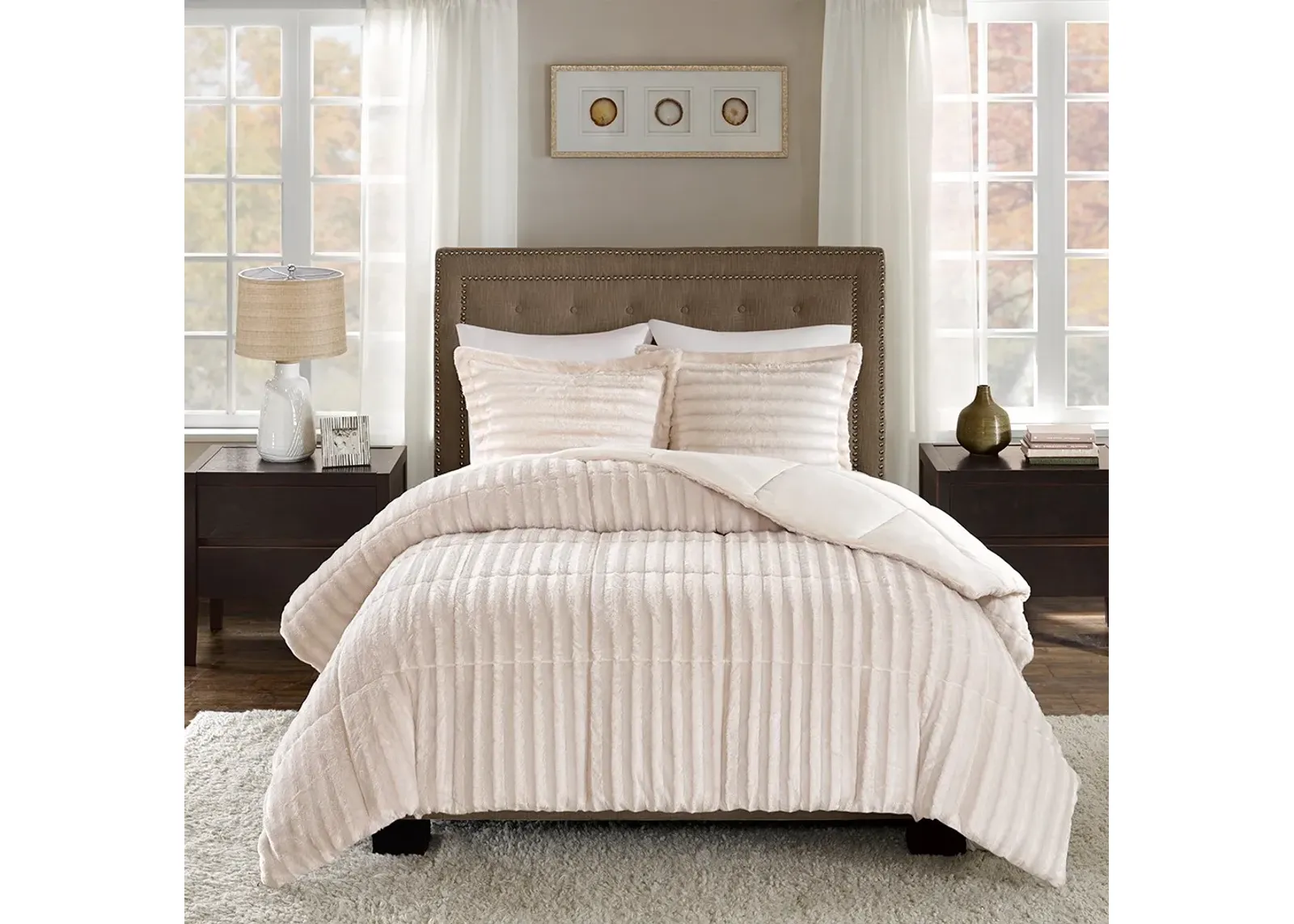 Olliix by Madison Park Duke Champagne King/California King Faux Fur Comforter Mini Set