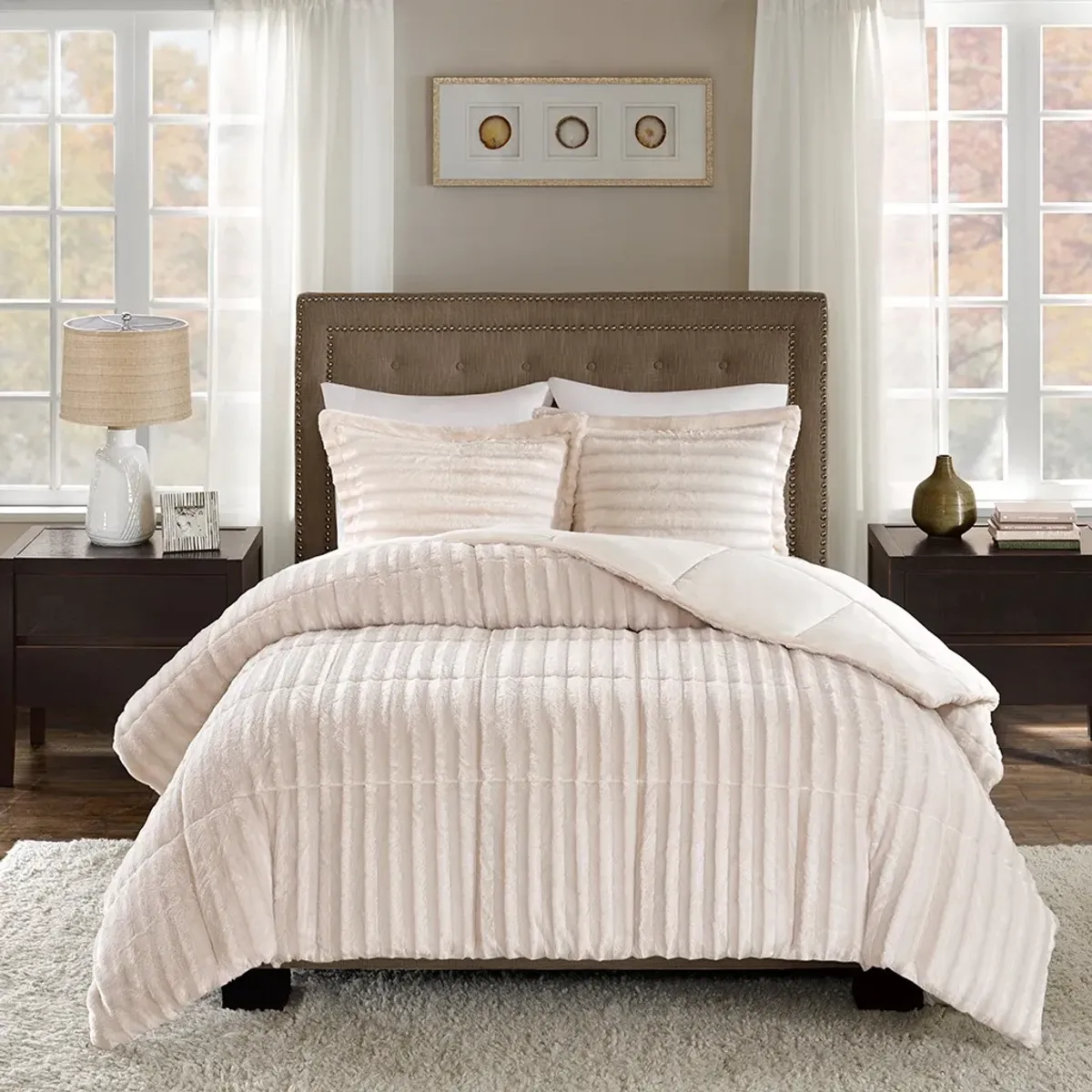 Olliix by Madison Park Duke Champagne King/California King Faux Fur Comforter Mini Set