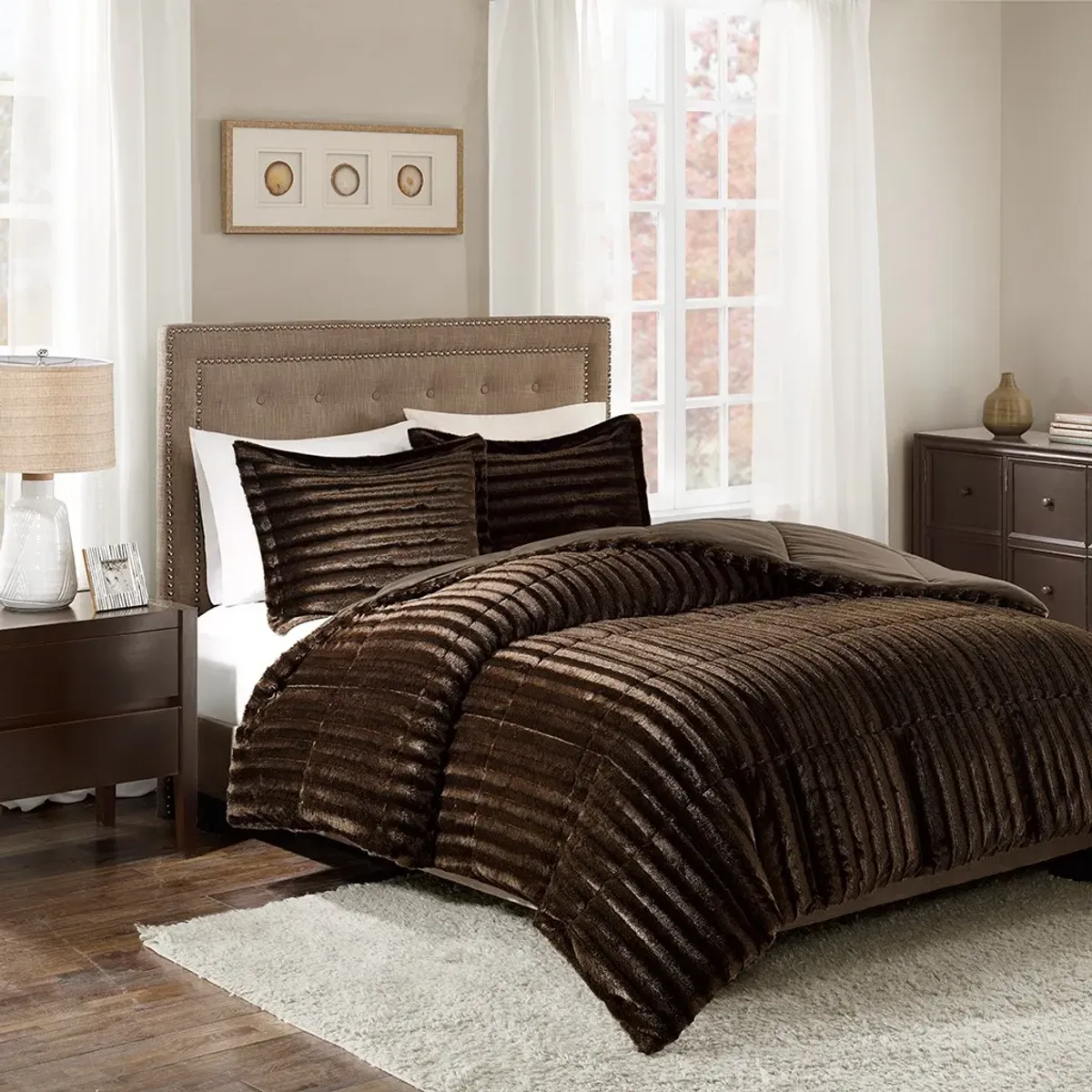 Olliix by Madison Park Duke Chocolate King/California King Faux Fur Comforter Mini Set
