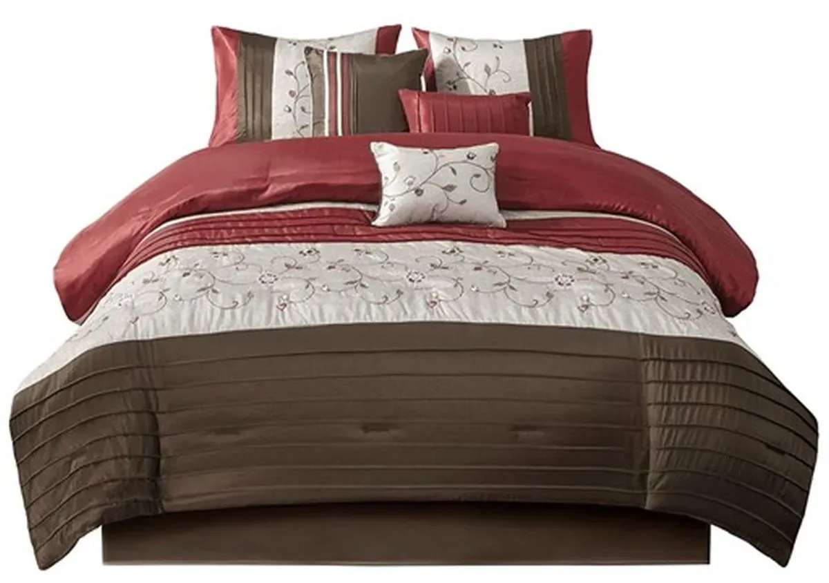 Olliix by Madison Park Red Queen Serene Embroidered 7 Piece Comforter Set