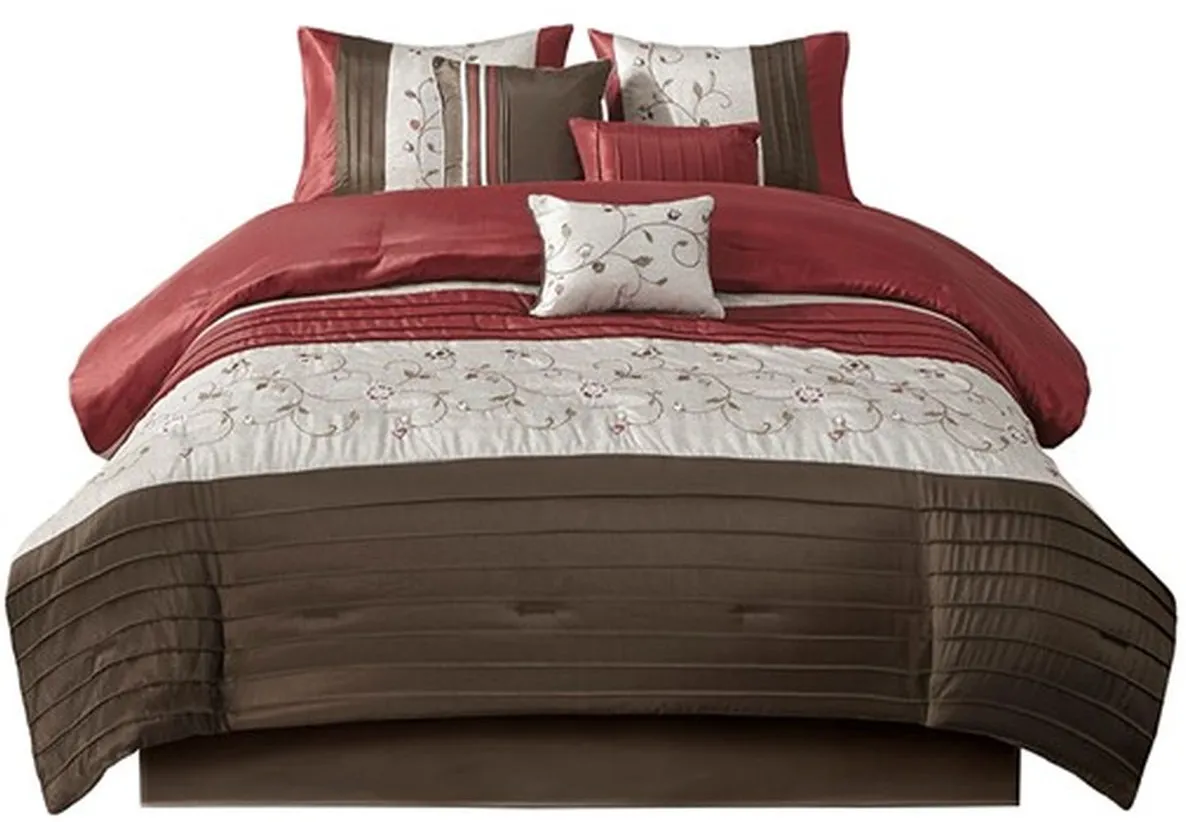Olliix by Madison Park Red Queen Serene Embroidered 7 Piece Comforter Set