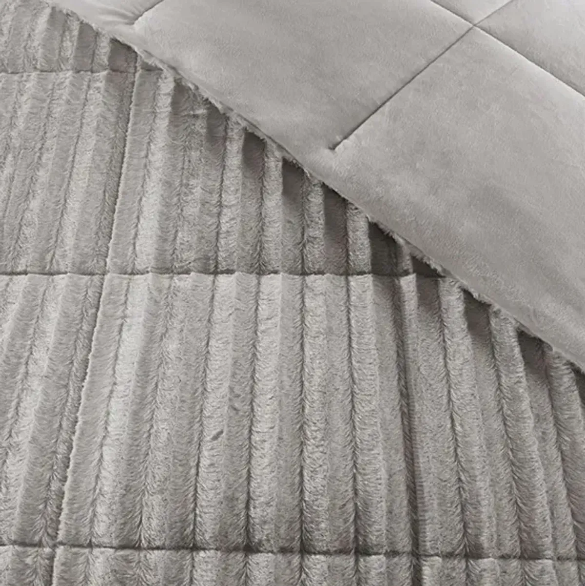 Olliix by Madison Park Duke Grey Full/Queen Faux Fur Comforter Mini Set