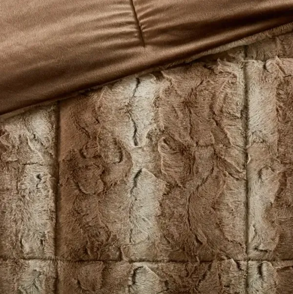 Olliix by Madison Park Zuri Tan King Faux Fur Comforter Set