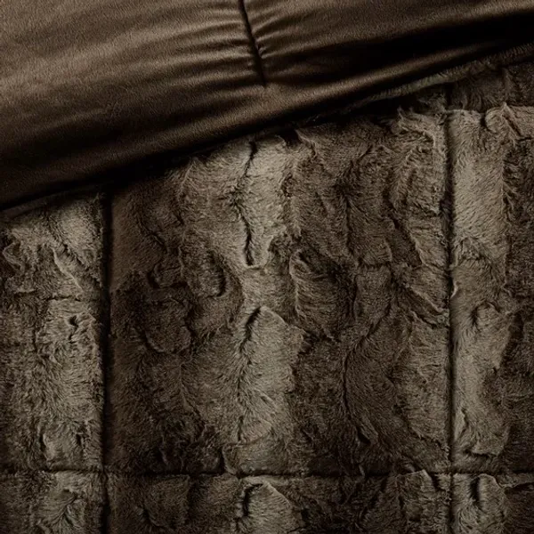 Olliix by Madison Park Zuri Chocolate King Faux Fur Comforter Set