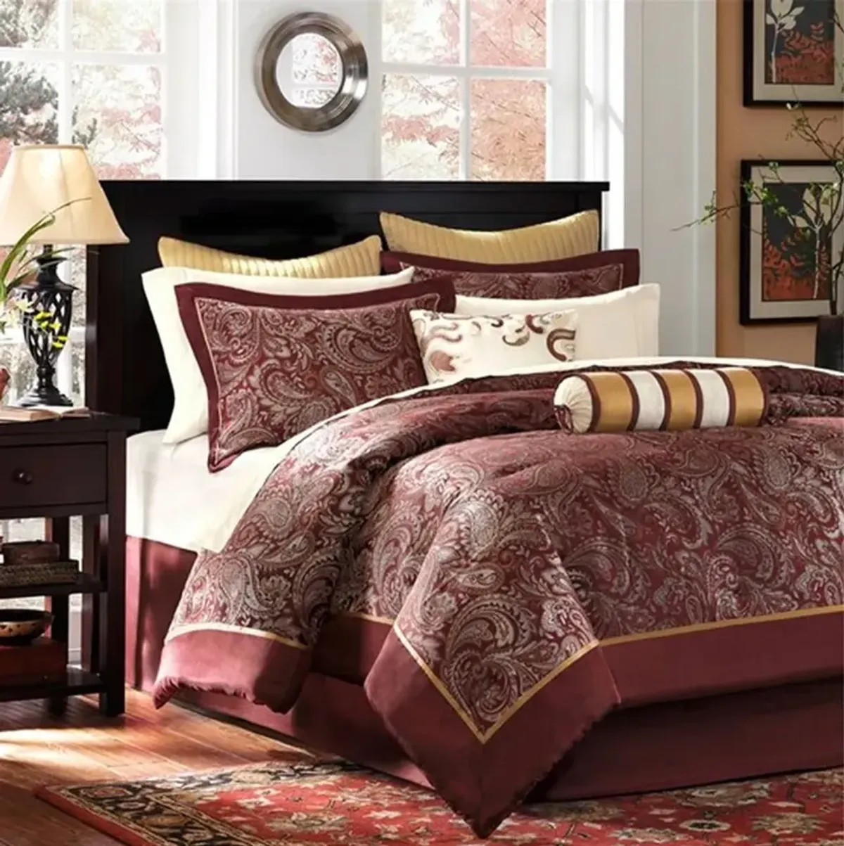 Olliix by Madison Park Red California King Aubrey 12 Piece Complete Bed Set