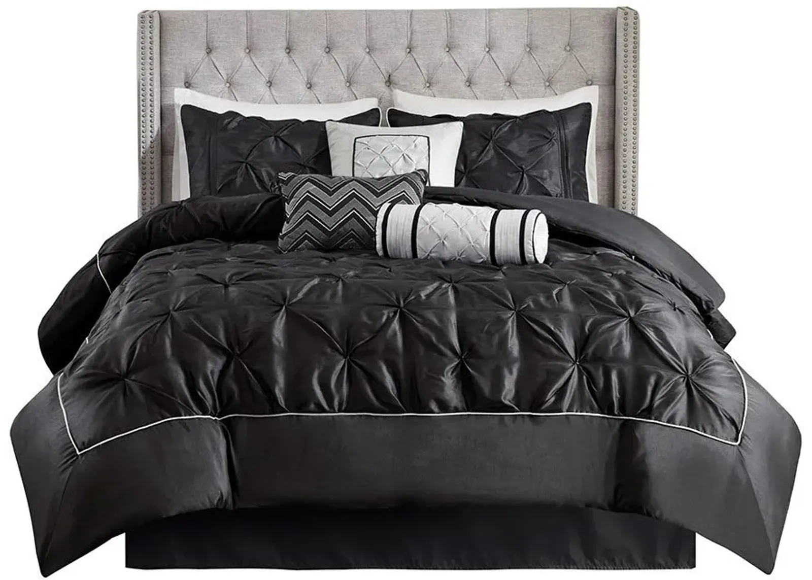 Olliix by Madison Park Laurel 7 Piece Black Queen Tufted Comforter Set