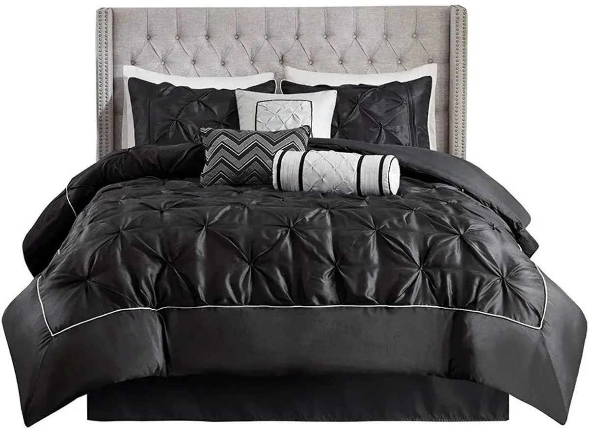 Olliix by Madison Park Laurel 7 Piece Black Queen Tufted Comforter Set