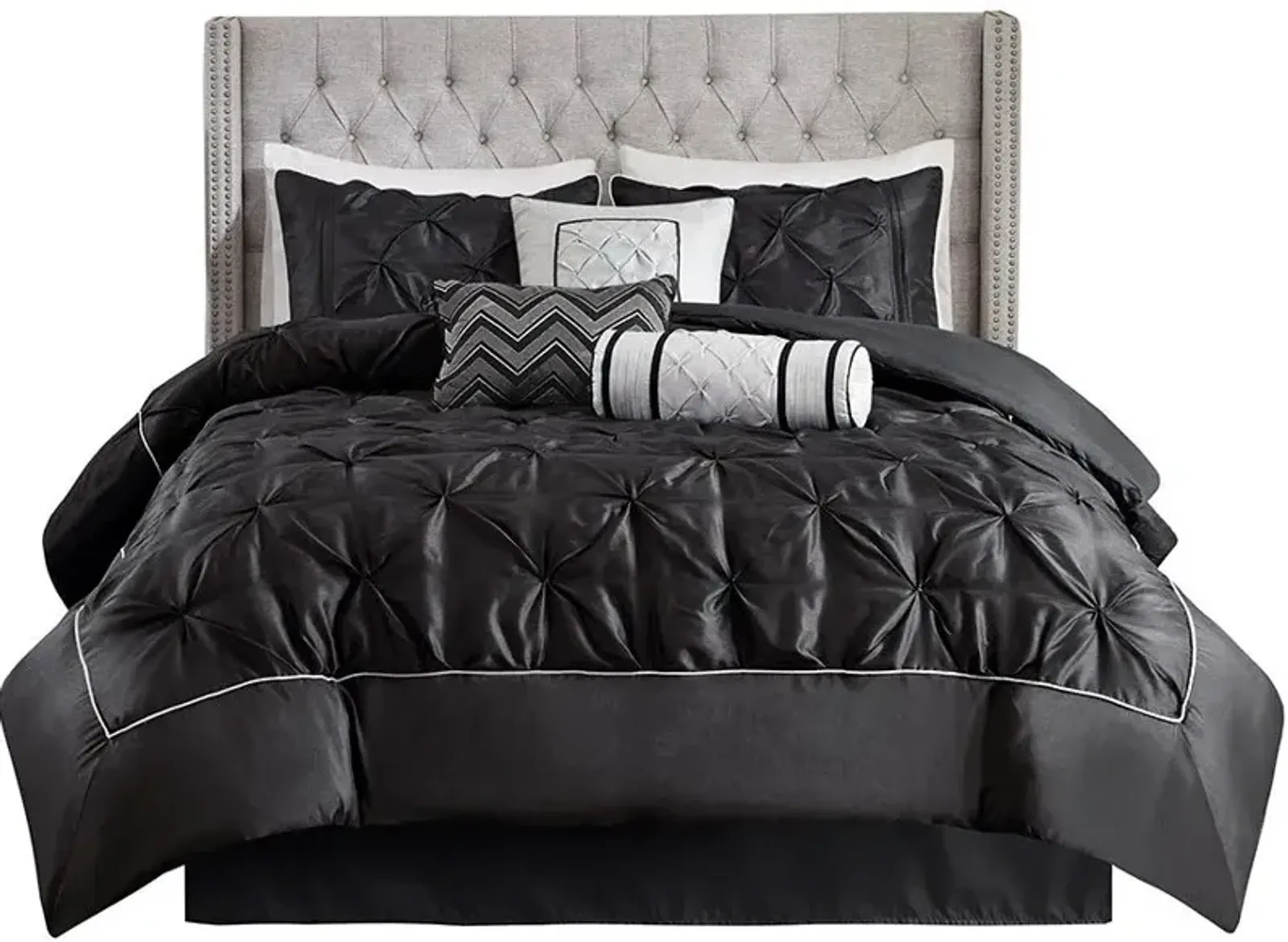 Olliix by Madison Park Laurel 7 Piece Black King Tufted Comforter Set