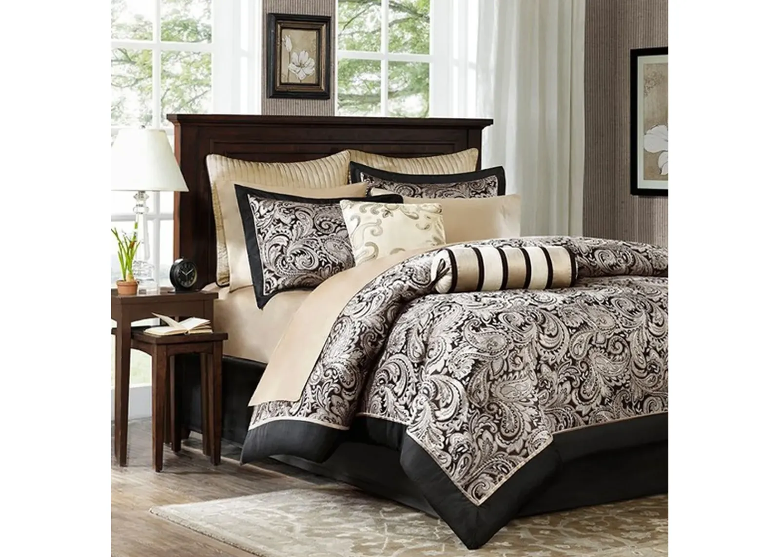 Olliix by Madison Park Black California King Aubrey 12 Piece Complete Bed Set